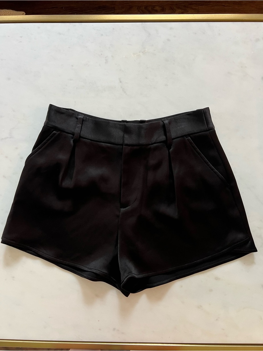 Alice + Olivia Black High-Waist Pleated Tailored Shorts